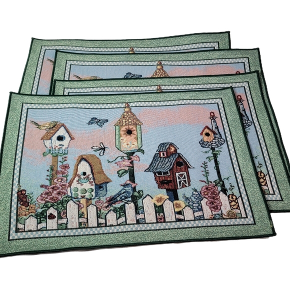 13"x19" Tapestry Placemats set of Four Bird House Themed. - Picture 3 of 5